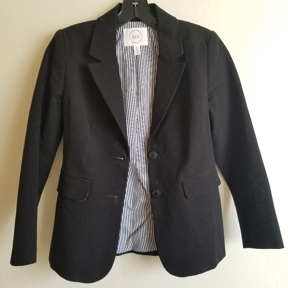 1901 Black Cotton Blazer Petite 2